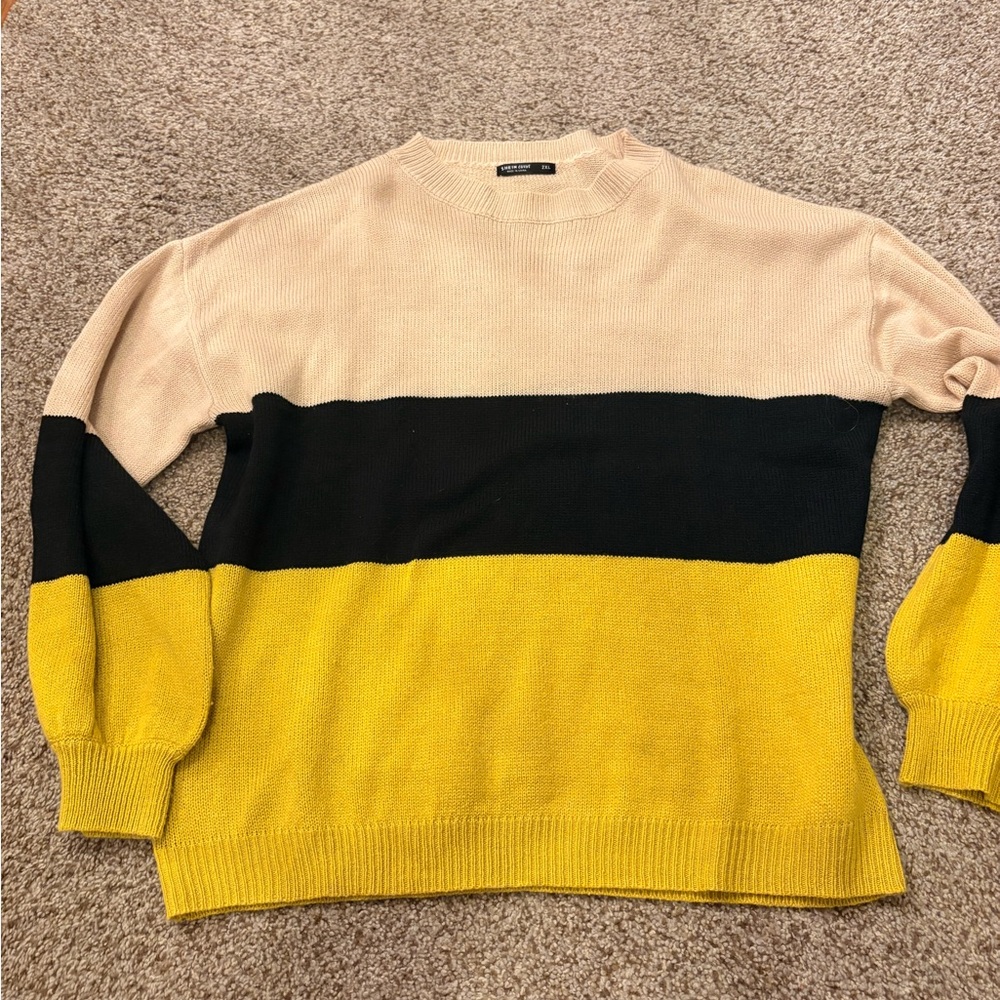 Colorblock Sweater in Black, Yellow, and Tan